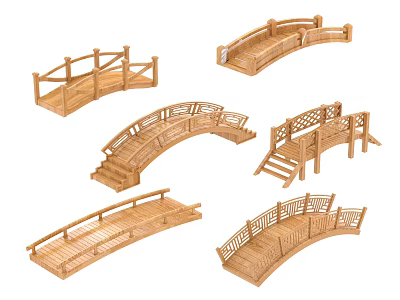 Decorative Bamboo Bridge Models With Different Styles Various Designs And Wooden Railings 3d model