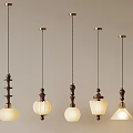 Five Different Designed Pendant Lights With Wooden Tops And Glass Shades