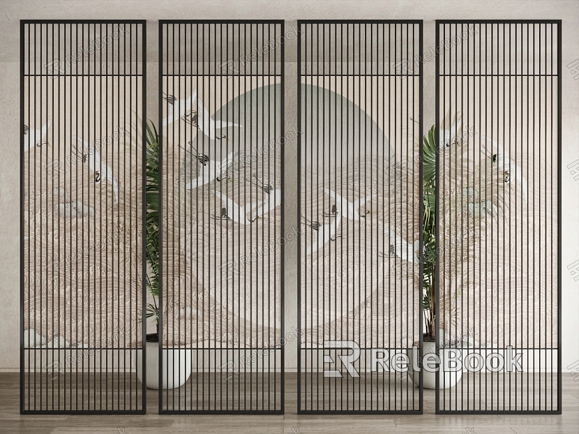 New Chinese-style Screen Partition Metal Rotating Screen Partition model