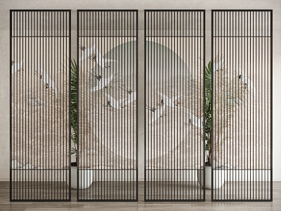 New Chinese-style Screen Partition Metal Rotating Screen Partition 3d model