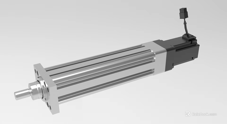 Industrial Linear Actuator With Silver Metal Cylinder And Electrically Driven Piston Rod 3d model 