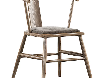 Modern Minimalist Sturdy Wooden Accent Chair With Gray Upholstered Seat And Armrests 3d model