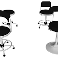 Various Black Bar Stools With Adjustable Height And Metal Base Designs 3d model