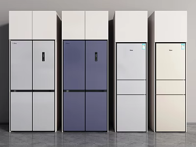 Four Standing Refrigerators with Multiple Doors in White Blue Gray and Beige Colors 3d model
