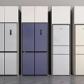 Four Standing Refrigerators with Multiple Doors in White Blue Gray and Beige Colors