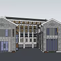 Multi Floor Commercial Complex Featuring Gray Brick Exterior And Modern Window Design 3d model