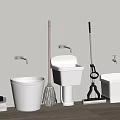 Bathroom Cleaning Tools and Fixtures with Toilet Sink Mop Broom and Bucket