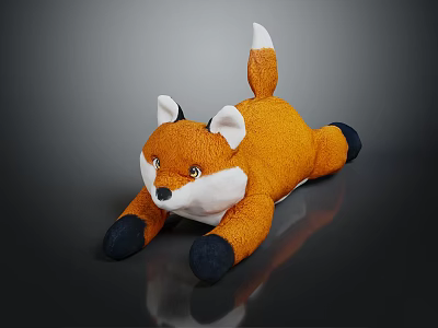 Animated Fox Plush Toy Character From Game Movie Lying Pose With Orange Body White Ears 3d model