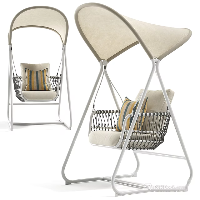 Modern Outdoor Swing Chair With Canopy Wicker Basket And Soft Cushions 3d model 