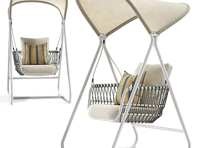 Modern Outdoor Swing Chair With Canopy Wicker Basket And Soft Cushions 3d model