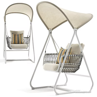 Modern Outdoor Swing Chair With Canopy Wicker Basket And Soft Cushions 3d model
