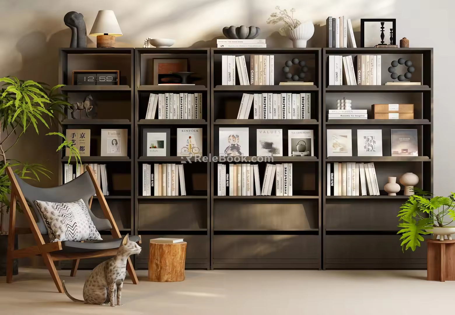 Modern Middle Ancient Bookcase Combination 3d model