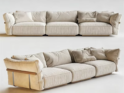 Modern Light Beige Three Seater Sofa With Plush Cushions And Soft Upholstery 3d model