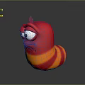 Cartoon Red Worm Character With Orange Stripes And Big Eyes