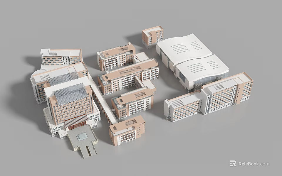 School Buildings Architectural Model With Multiple Connected Structures And Modern Design 3d model