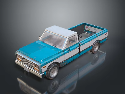 Blue and White Pickup Truck Model with Detailed Exterior and Shiny Finish 3d model