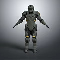 Futuristic Gray Armored Character In Mech Suit With Helmet And Yellow Accents