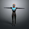 Humanoid Robot Character With Black Outfit Blue Orange Accents And Extended Arms