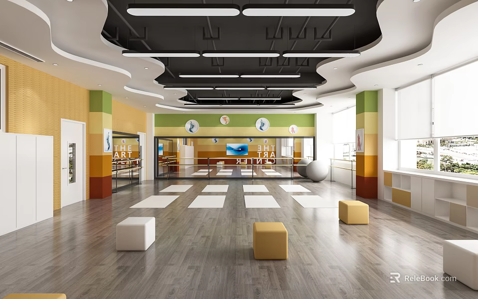 Modern Fitness Gym Interior With Spacious Workout Area And Training Equipment 3d model 