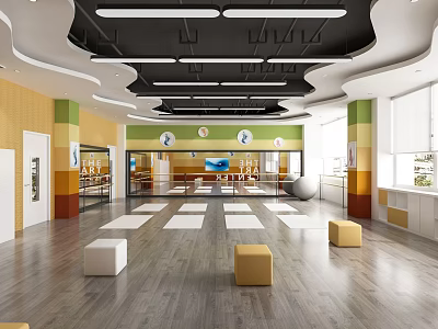 Modern Fitness Gym Interior With Spacious Workout Area And Training Equipment 3d model