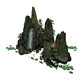 Traditional Chinese Garden Ornament With Rock Formation Waterfall Lotus Leaves And Small House