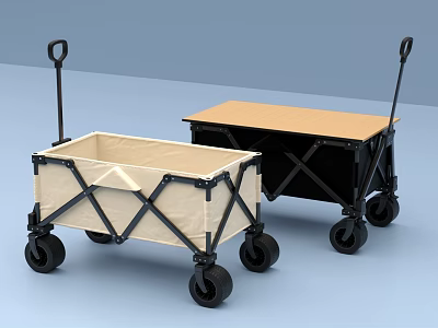 Foldable Utility Carts with Beige and Black Frames Handles and Wheels 3d model