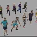 Group of Diverse People Running in Various Athletic Poses on White Background