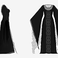 Black Gothic Lace Dress With Wide Sleeves And Elegant Collar Design