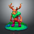 Colorful Tree Spirit Character With Branch Antlers Green Leaf Beard And Purple Feet On Grass