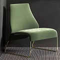 Green Leisure Chair With Orange Round Decor Dark Wall Green Plants And Glass Partition