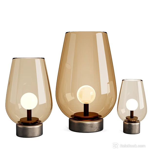 Modern Glass Table Lamps With Warm Tones And Metal Bases In Various Sizes 3d model 