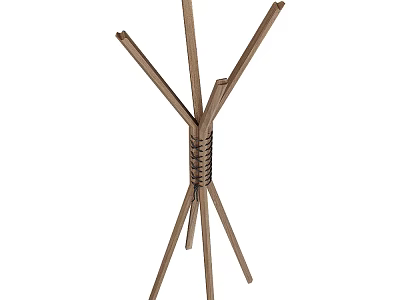 Natural Wooden Clothes Hanger With Tripod Base And Multiple Branches Design 3d model