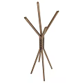 Natural Wooden Clothes Hanger With Tripod Base And Multiple Branches Design 3d model