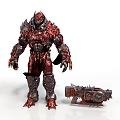 Armored Creature Warrior With Red Black Spiked Armor And Mechanical Weapon Device 3d model
