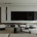 Modern TV Wall Design With White And Black Panels And Storage Cabinets