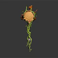 Artistic Wooden And Stone Sculpture With Twisted Green Vines And Orange Accents