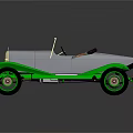 Vintage Silver And Green Convertible Car With Open Top Green Wheels And Classic Design