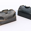 Vintage Black Leather Bags With Worn Surface Cracked Texture Metal Clasps and Handles
