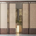 Traditional Sliding Doors With Wooden Frames And Woven Panels As Elegant Interior Divider