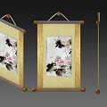 Birds In Traditional Chinese Ink Scroll Paintings With Lotus Flowers And Golden Accents