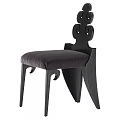 Elegant Leisure Chair With Unique Curved Wooden Backrest And Purple Upholstered Seat