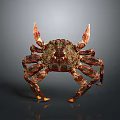 3D Model of Red and Gold Crab with Claws Legs on Dark Background with Reflection