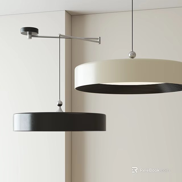 Modern Minimalist Chandeliers Featuring Black And Cream Sleek Round Design for Contemporary Interiors 3d model 