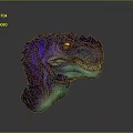 Game Movie Character Mythical Dinosaur Head 3D Model With Purple Blue Gradient Red Glowing Eyes