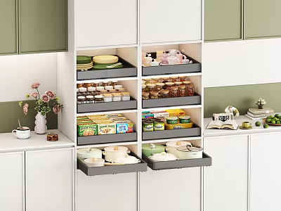 Modern Kitchen Cabinets With Organized Storage For Dishes And Foods 3d model