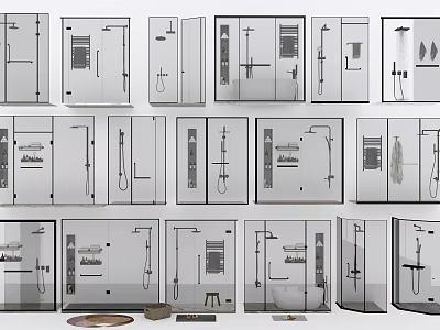 Various Modern Shower Sauna Designs With Glass Enclosures And Fixture Sets 3d model