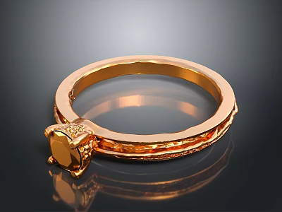 Shiny Gold Ring With Textured Metal Band And Classic Top Setting For Everyday Wear 3d model