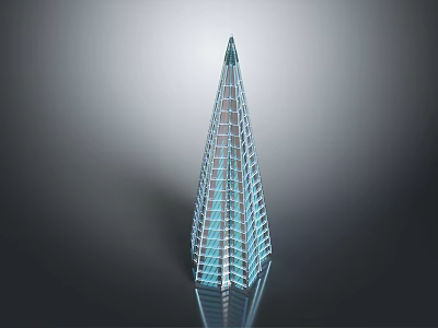 Cartoon Scene With Transparent Blue Glass Pyramid Structure And Shiny Reflections On Gray 3d model