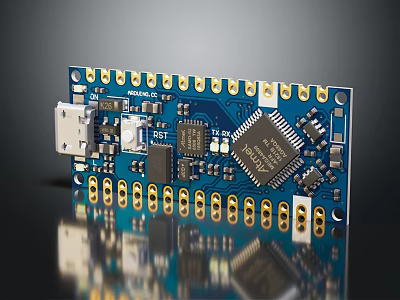 Blue Electronic Circuit Board With Integrated Chip USB Port And Components For Device 3d model