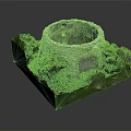 Stone Circular Structure Model With Lush Green Vegetation And Entrance Details